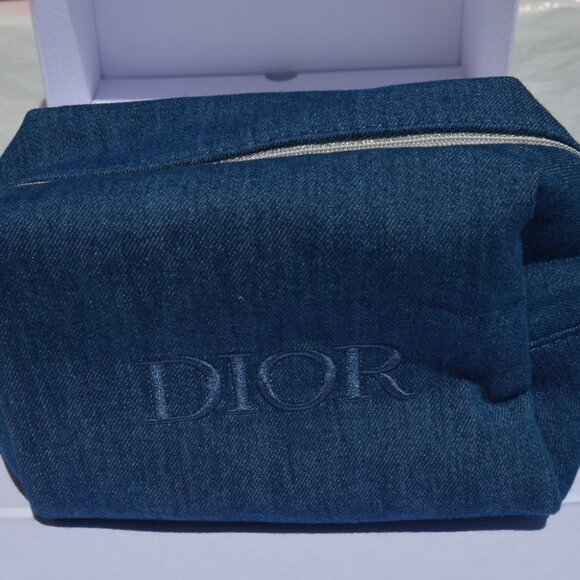 DIOR   BEAUTY COSMETIC MAKEUP BAG TRAVEL POUCH   BLUE DENIM   LIGHT WASH - Picture 1 of 7